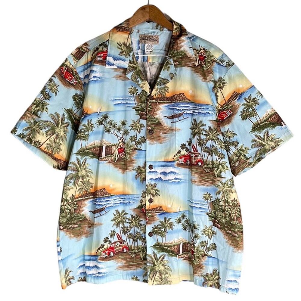 Blue Hawaii Hawaiian Islands Woodie Car Hula Girl‎ Shirt 2XL INVL2